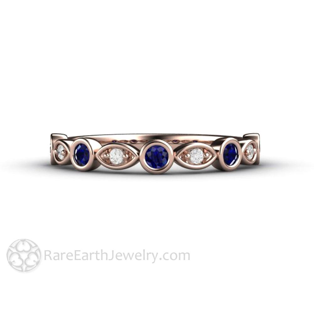 Blue Sapphire and Diamond Ring | Stacking Band, Wedding or Mother’s Ring, Rare Earth Jewelry