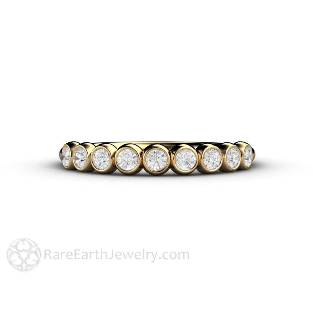Bezel Set Diamond Bubble Wedding Ring Anniversary Band Stacking Ring, Rare Earth Jewelry