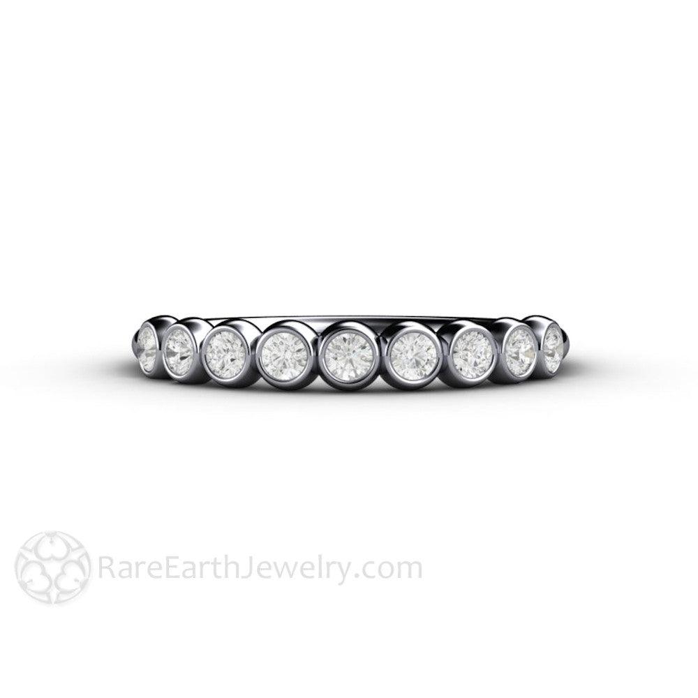 Bezel Set Diamond Bubble Wedding Ring Anniversary Band Stacking Ring, Rare Earth Jewelry
