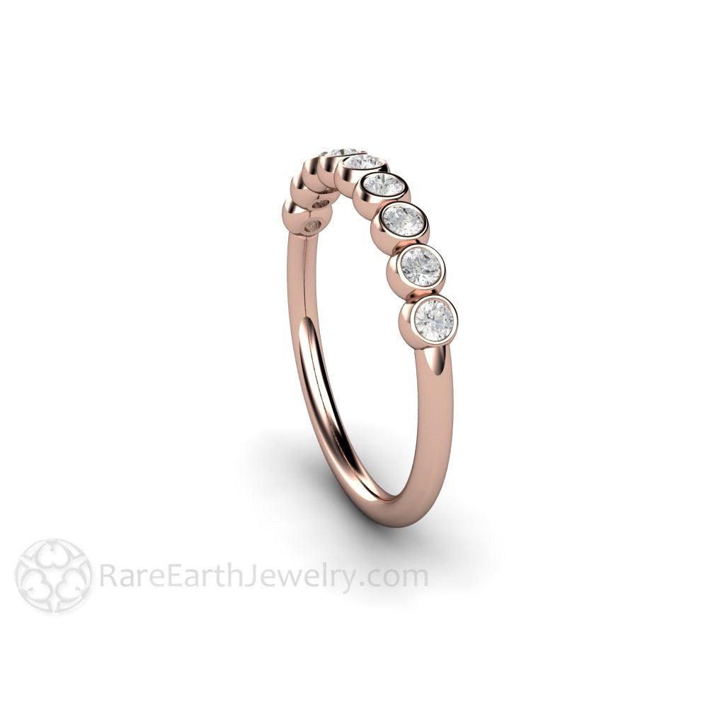 Bezel Set Diamond Bubble Wedding Ring Anniversary Band Stacking Ring, Rare Earth Jewelry