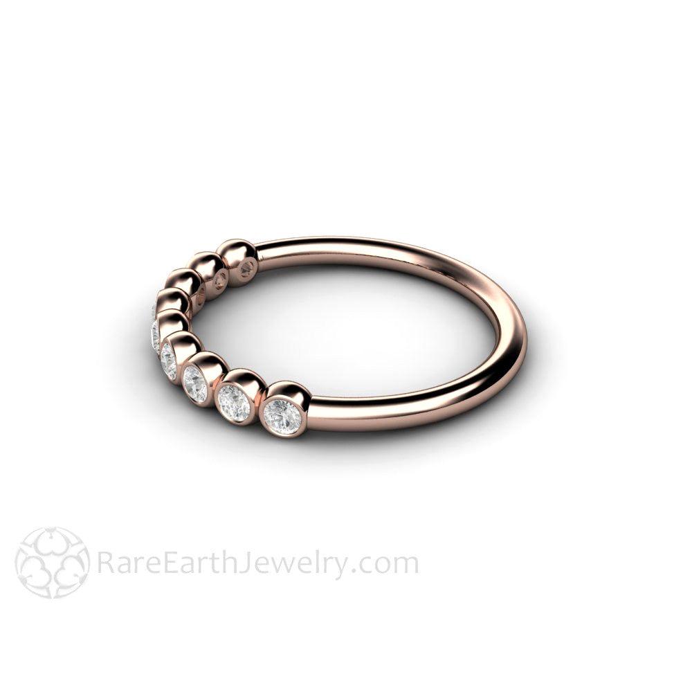 Bezel Set Diamond Bubble Wedding Ring Anniversary Band Stacking Ring, Rare Earth Jewelry