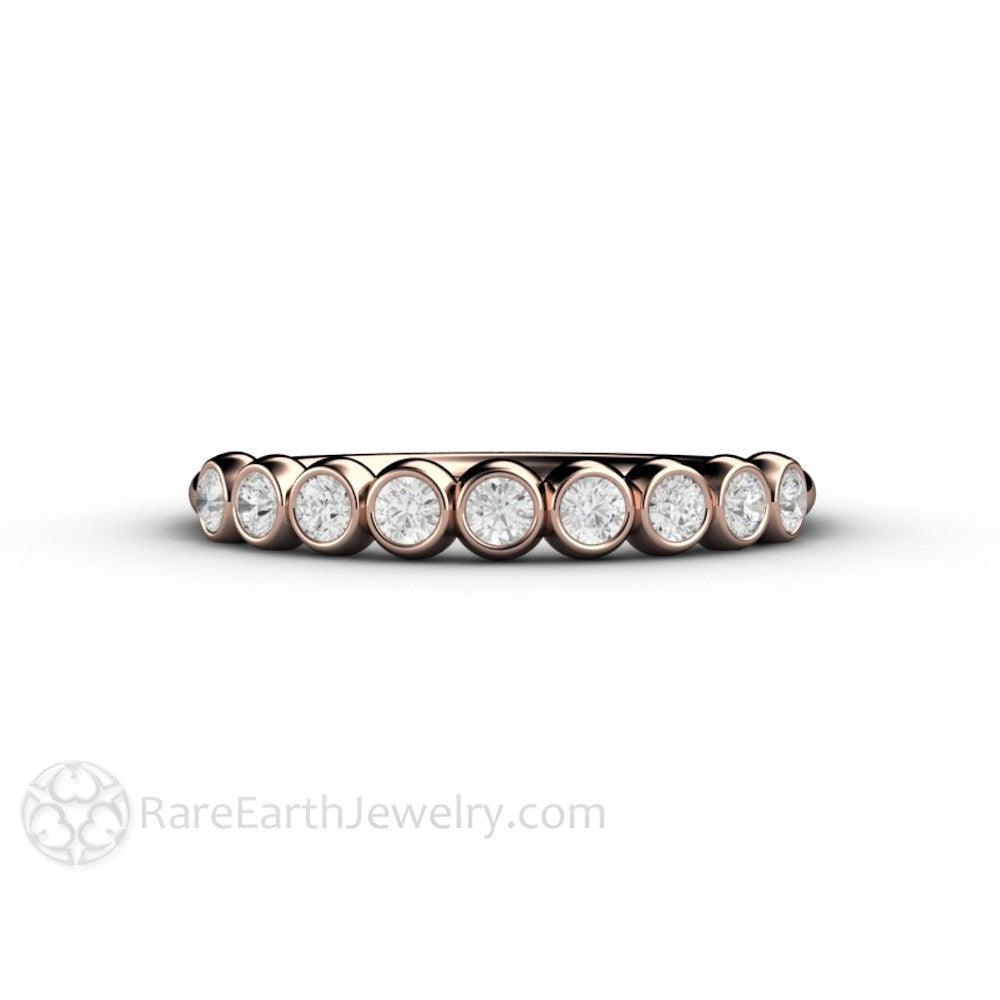 Bezel Set Diamond Bubble Wedding Ring Anniversary Band Stacking Ring, Rare Earth Jewelry