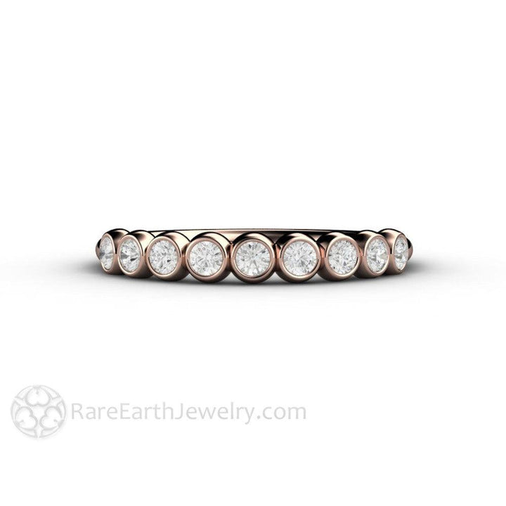 Bezel Set Diamond Bubble Wedding Ring Anniversary Band Stacking Ring, Rare Earth Jewelry