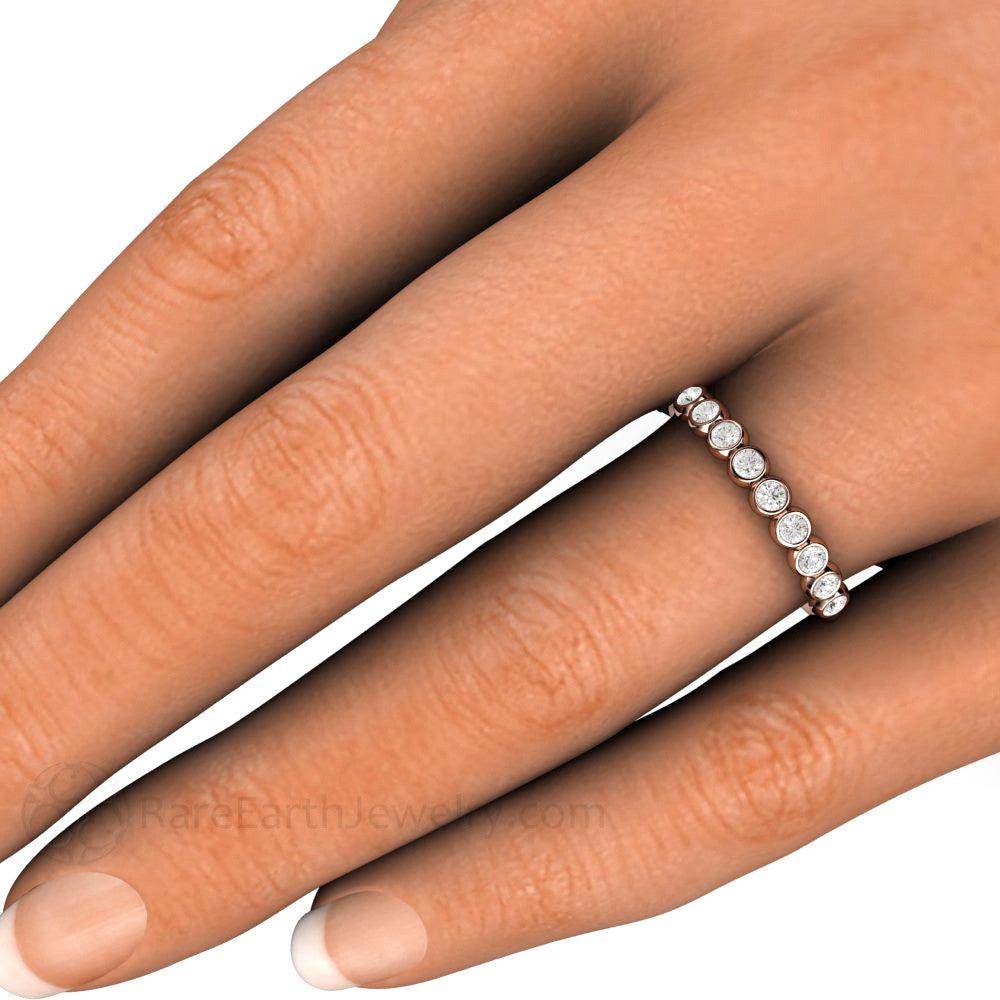 Bezel Set Diamond Bubble Wedding Ring Anniversary Band Stacking Ring, Rare Earth Jewelry