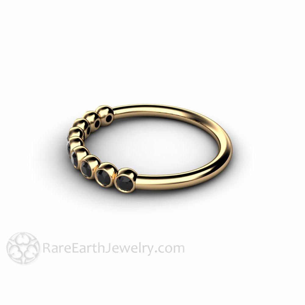 Natural Black Diamond Wedding Ring Bubble Band Stacking Ring, Rare Earth Jewelry