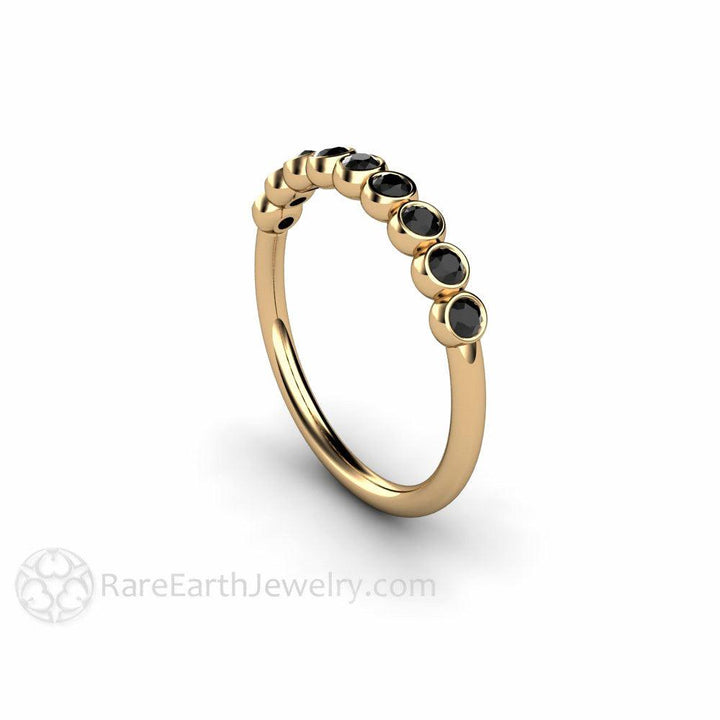 Natural Black Diamond Wedding Ring Bubble Band Stacking Ring, Rare Earth Jewelry