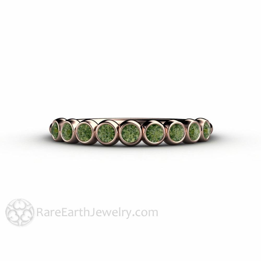 Green Diamond Wedding Band | Round Bubble Style Bezel Set Stackable Ring, Rare Earth Jewelry