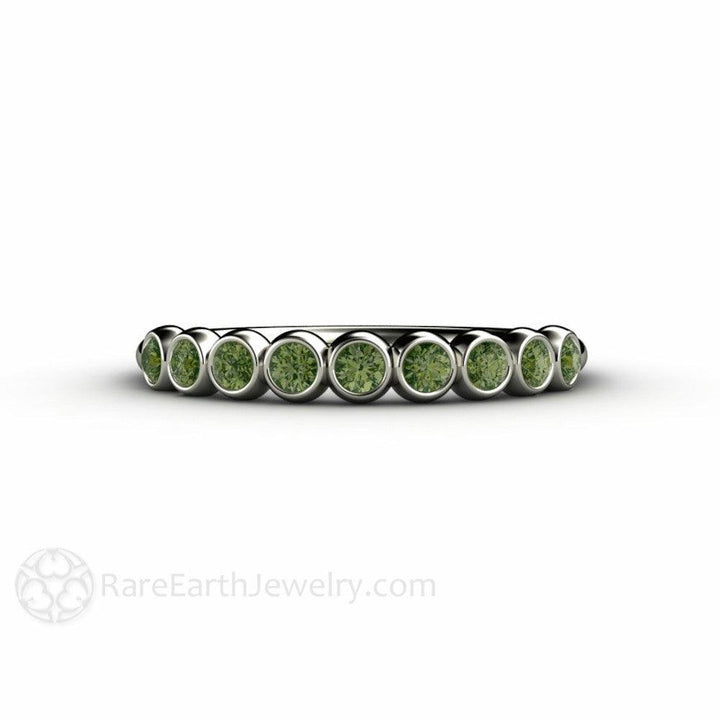 Green Diamond Wedding Band | Round Bubble Style Bezel Set Stackable Ring, Rare Earth Jewelry