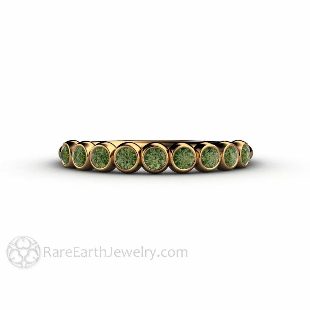 Green Diamond Wedding Band | Round Bubble Style Bezel Set Stackable Ring, Rare Earth Jewelry