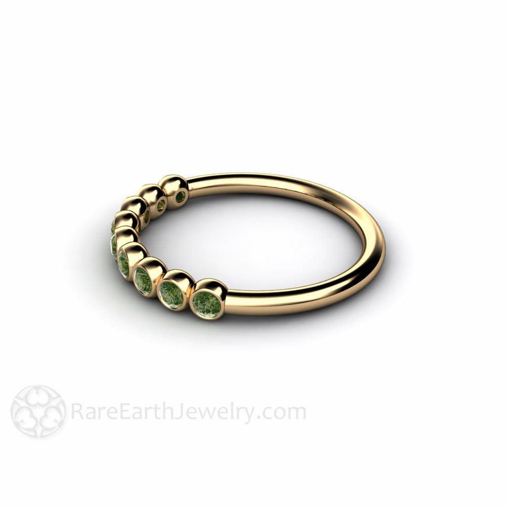 Green Diamond Wedding Band | Round Bubble Style Bezel Set Stackable Ring, Rare Earth Jewelry