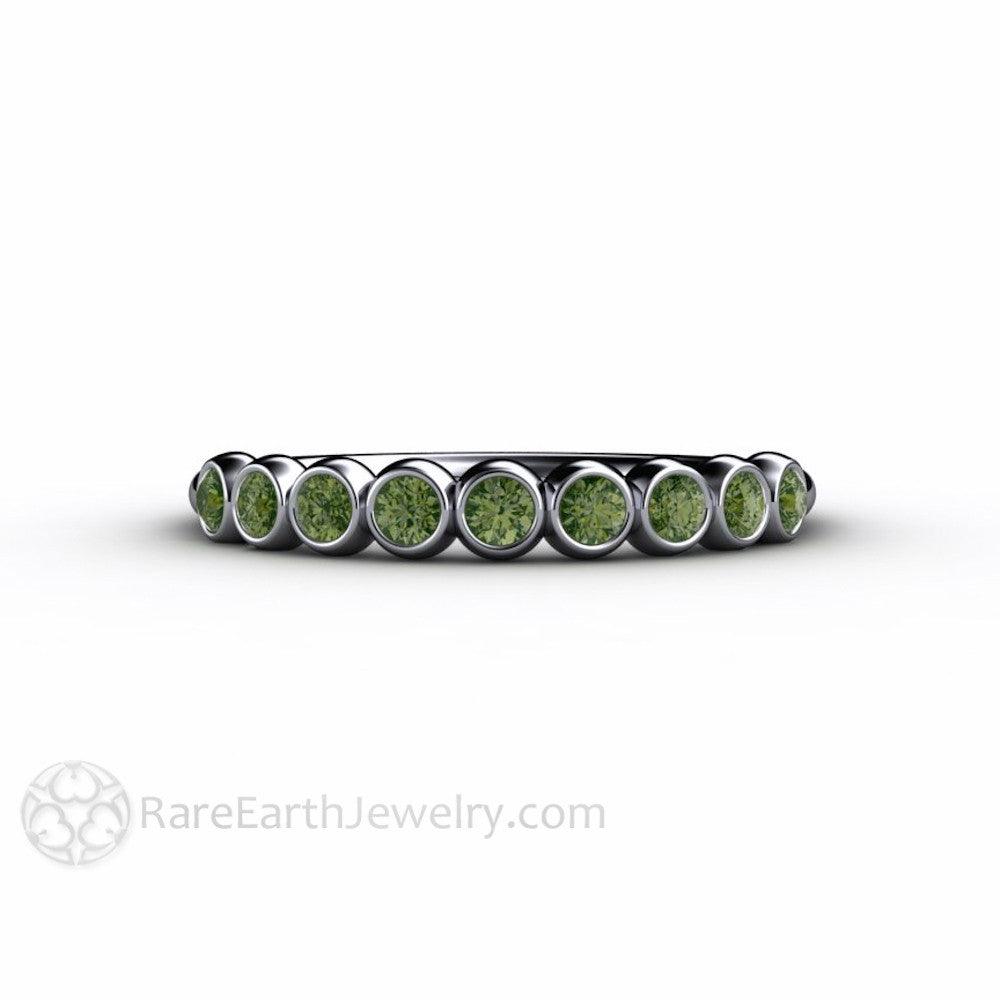 Green Diamond Wedding Band | Round Bubble Style Bezel Set Stackable Ring, Rare Earth Jewelry