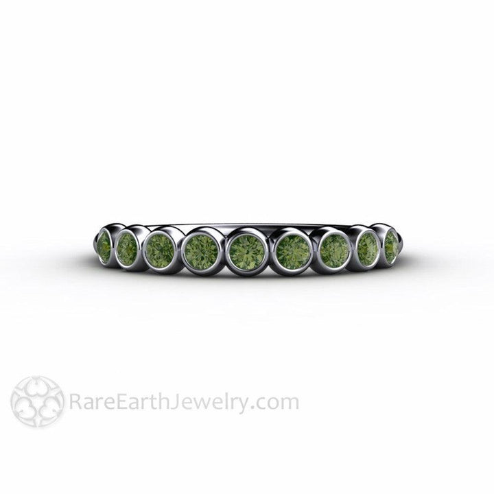 Green Diamond Wedding Band | Round Bubble Style Bezel Set Stackable Ring, Rare Earth Jewelry