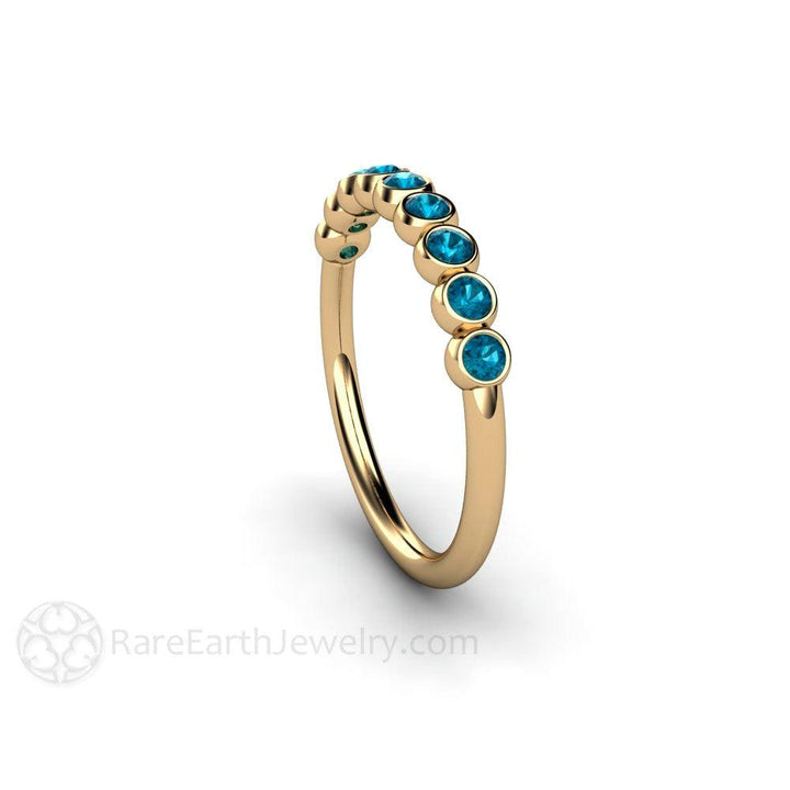 Teal Blue Diamond Ring Bubble Band Bezel Set Wedding Ring, Rare Earth Jewelry