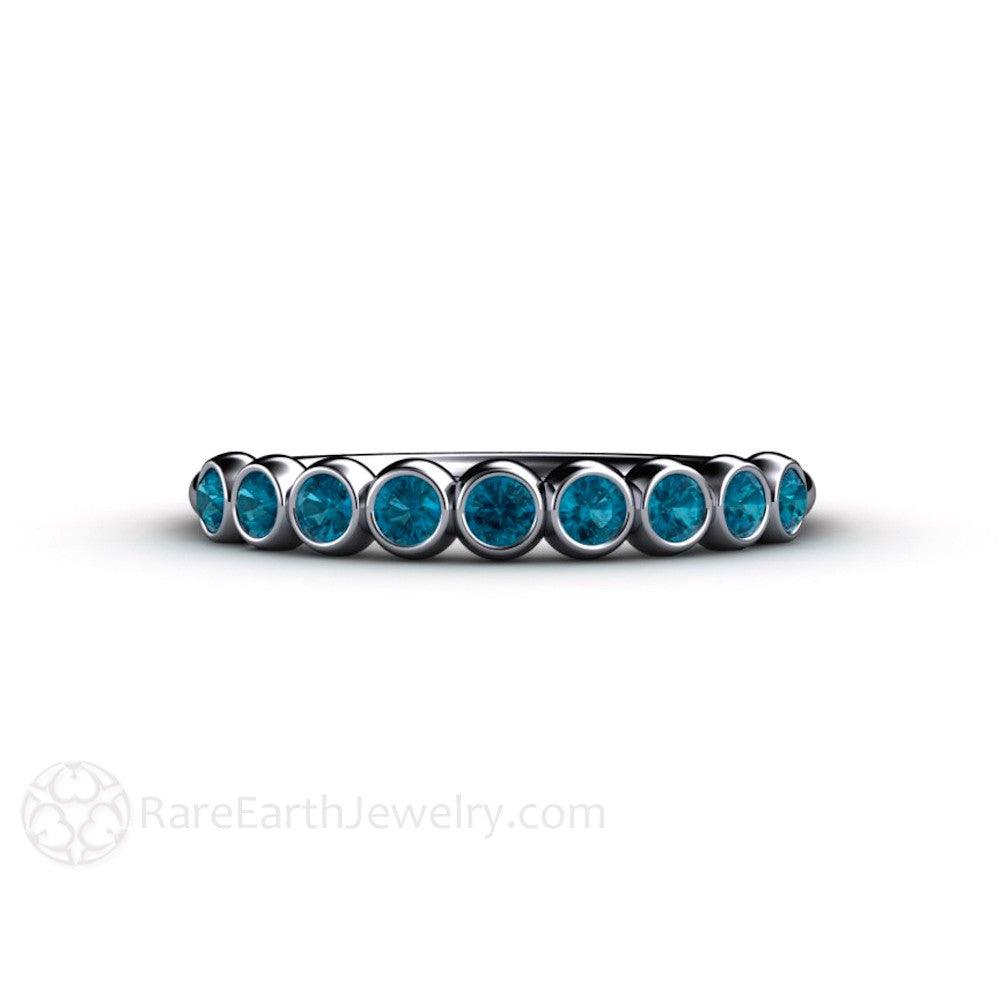 Teal Blue Diamond Ring Bubble Band Bezel Set Wedding Ring, Rare Earth Jewelry