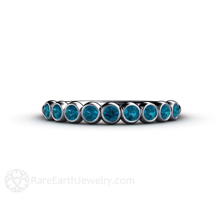Teal Blue Diamond Ring Bubble Band Bezel Set Wedding Ring, Rare Earth Jewelry