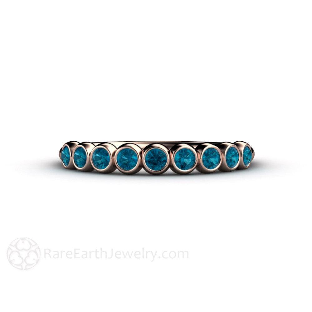 Teal Blue Diamond Ring Bubble Band Bezel Set Wedding Ring, Rare Earth Jewelry