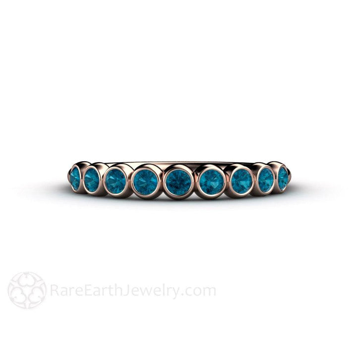 Teal Blue Diamond Ring Bubble Band Bezel Set Wedding Ring, Rare Earth Jewelry