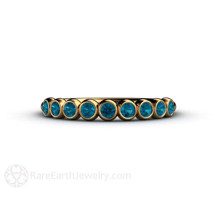 Teal Blue Diamond Ring Bubble Band Bezel Set Wedding Ring, Rare Earth Jewelry