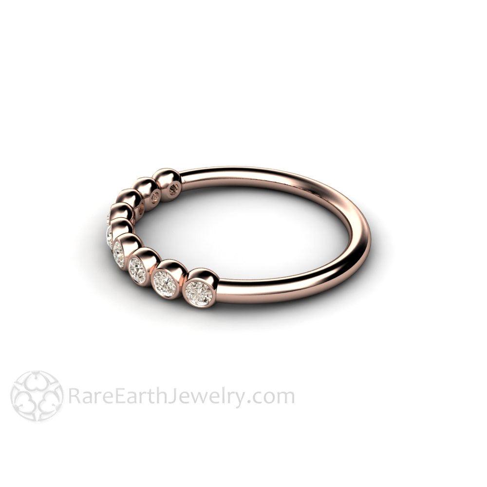 Bezel Set Diamond Wedding Ring | Champagne Light Brown Diamond Bubble Band, Rare Earth Jewelry