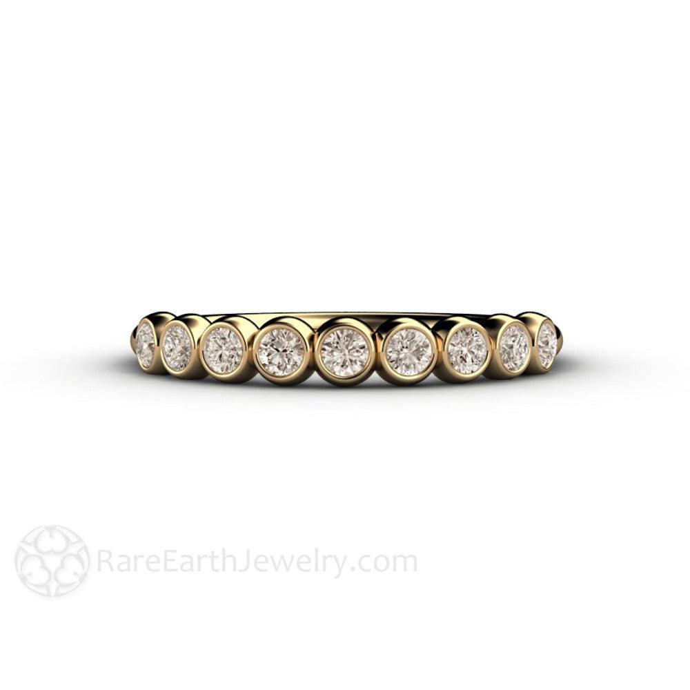 Bezel Set Diamond Wedding Ring | Champagne Light Brown Diamond Bubble Band, Rare Earth Jewelry