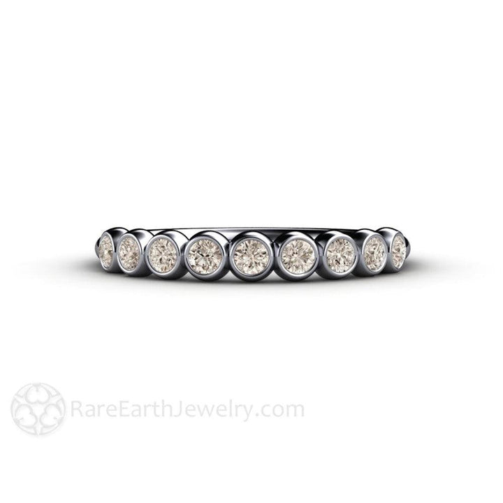 Bezel Set Diamond Wedding Ring | Champagne Light Brown Diamond Bubble Band, Rare Earth Jewelry