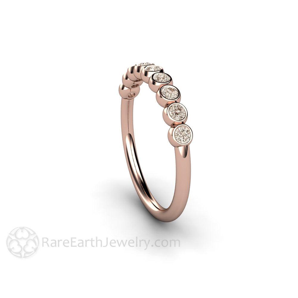 Bezel Set Diamond Wedding Ring | Champagne Light Brown Diamond Bubble Band, Rare Earth Jewelry