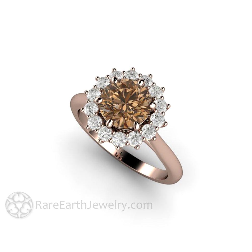 Chocolate Brown Moissanite Engagement Ring | Vintage 6 Prong Round Cluster, Rare Earth Jewelry