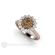 Chocolate Brown Moissanite Engagement Ring 6 Prong Vintage Round Cluster 14K Rose Gold - Engagement Only - Rare Earth Jewelry