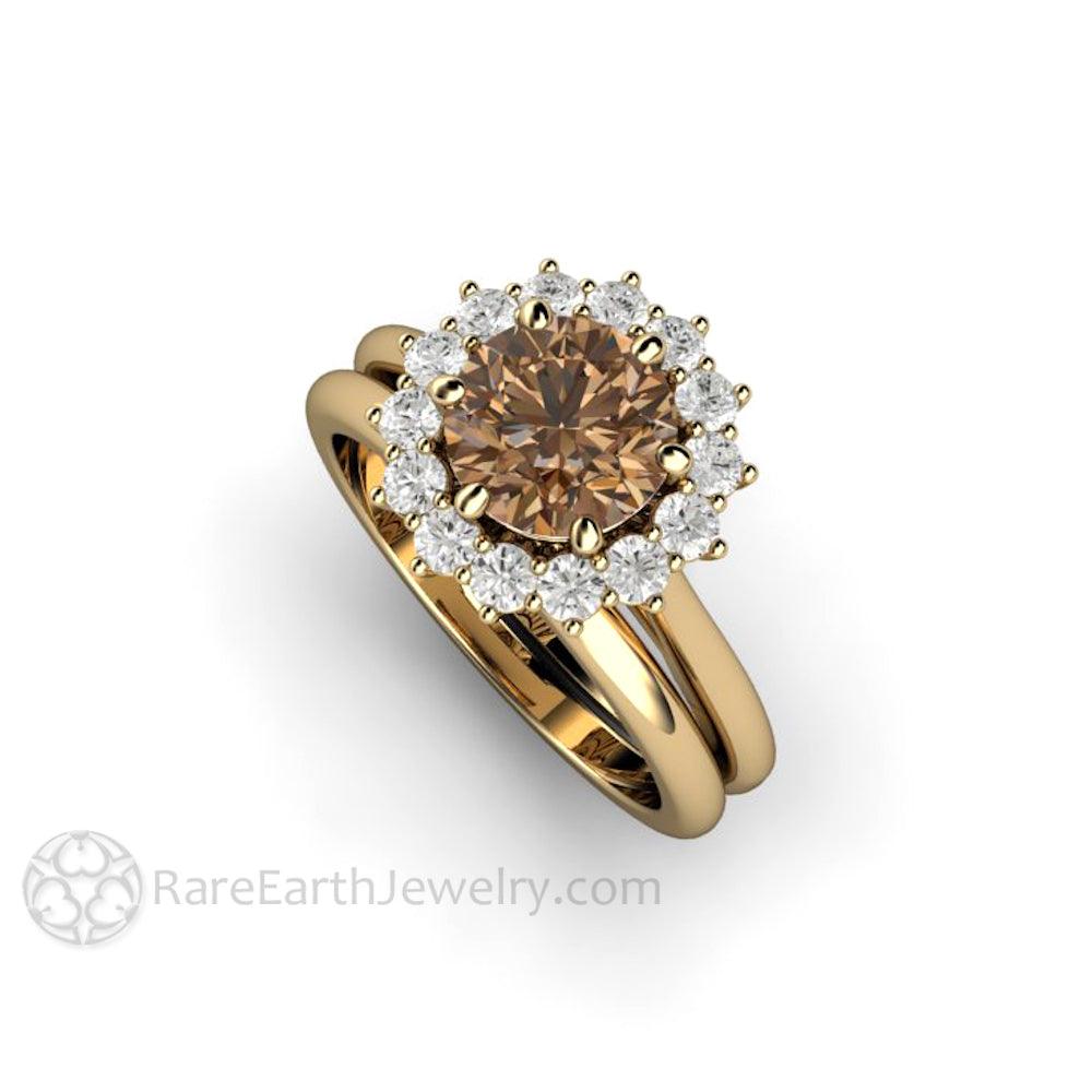 Chocolate Brown Moissanite Engagement Ring | Vintage 6 Prong Round Cluster, Rare Earth Jewelry