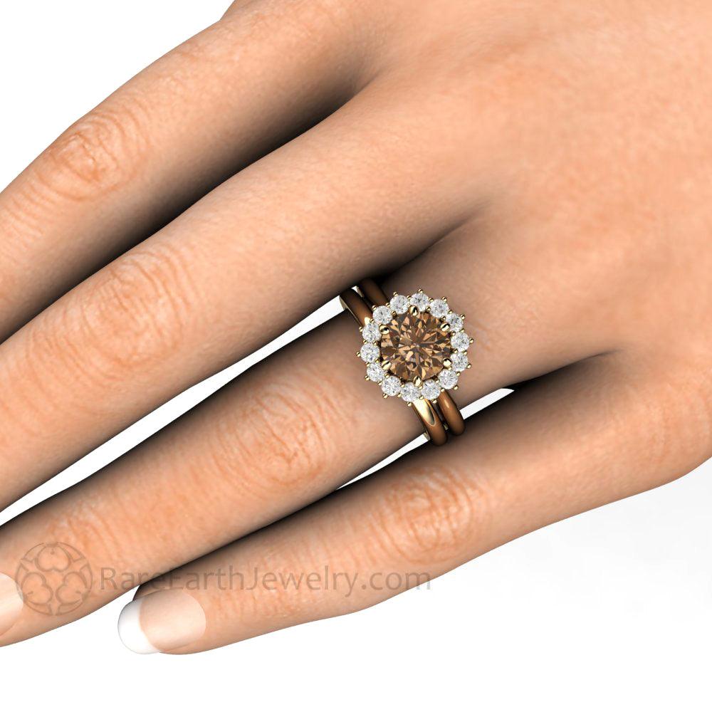 Chocolate Brown Moissanite Engagement Ring | Vintage 6 Prong Round Cluster, Rare Earth Jewelry