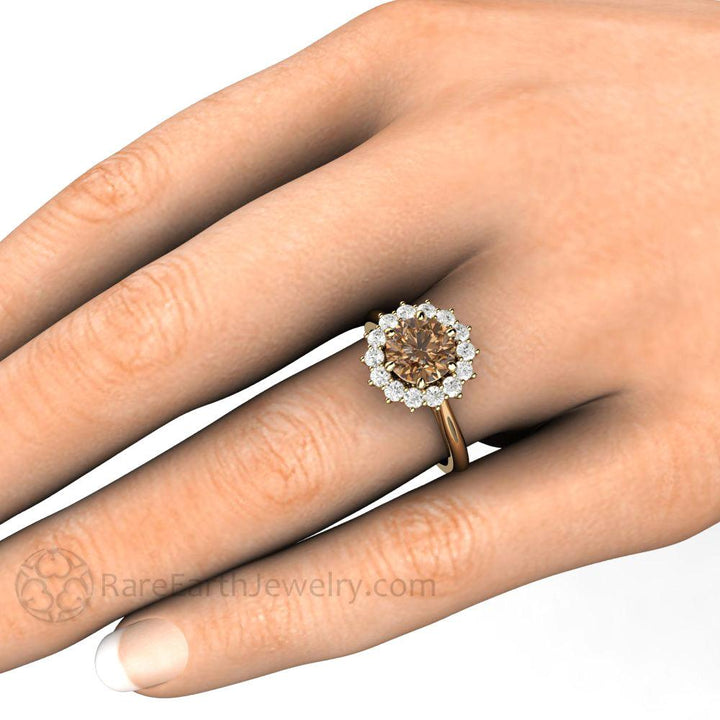 Chocolate Brown Moissanite Engagement Ring | Vintage 6 Prong Round Cluster, Rare Earth Jewelry