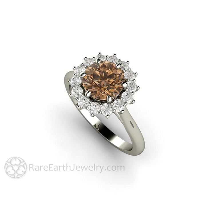 Chocolate Brown Moissanite Engagement Ring | Vintage 6 Prong Round Cluster, Rare Earth Jewelry