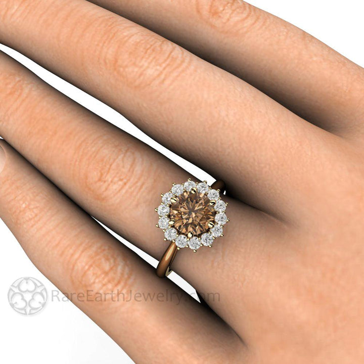 Chocolate Brown Moissanite Engagement Ring | Vintage 6 Prong Round Cluster, Rare Earth Jewelry