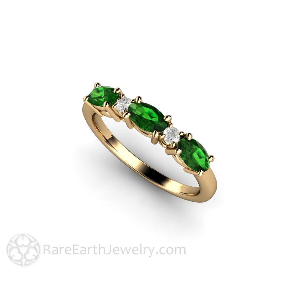 Chrome Green Tourmaline Ring | East-West Anniversary Band with Diamonds, Rare Earth Jewelry