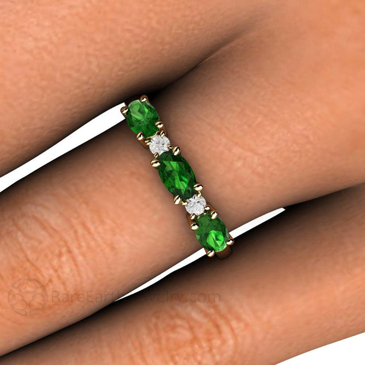 Chrome Green Tourmaline Ring | East-West Anniversary Band with Diamonds, Rare Earth Jewelry