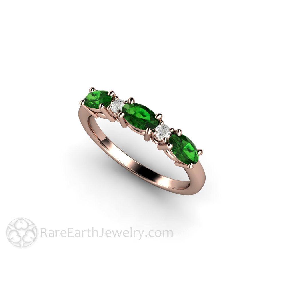 Chrome Green Tourmaline Ring | East-West Anniversary Band with Diamonds, Rare Earth Jewelry