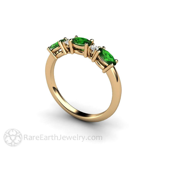 Chrome Green Tourmaline Ring | East-West Anniversary Band with Diamonds, Rare Earth Jewelry