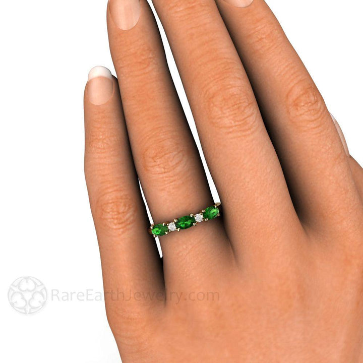 Chrome Green Tourmaline Ring | East-West Anniversary Band with Diamonds, Rare Earth Jewelry