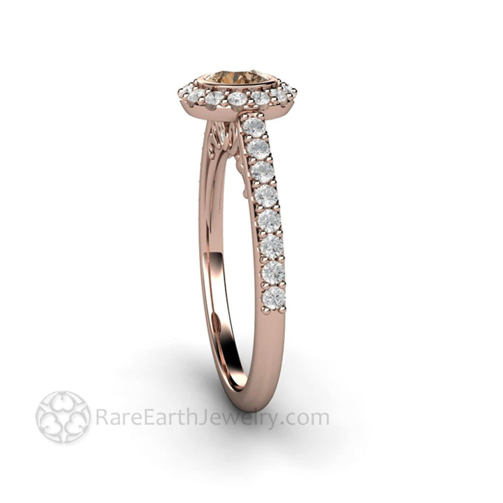Chocolate Brown Diamond Engagement Ring | Petite Bezel Set Halo with Pave Diamonds, Rare Earth Jewelry