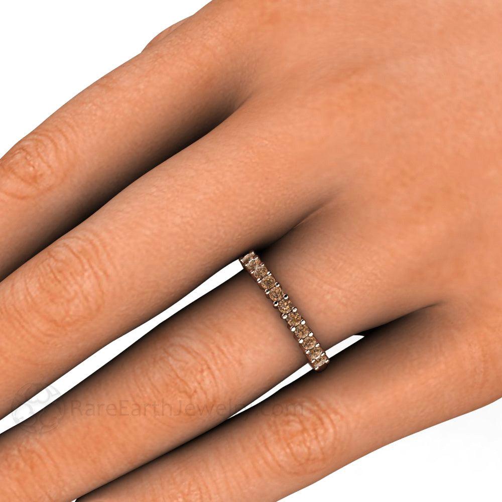 Chocolate Brown Diamond Wedding Band | Cognac Diamond Stacking Ring or Anniversary Band, Rare Earth Jewelry