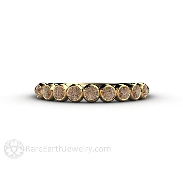 Chocolate Brown Diamond Wedding Ring | Cognac Diamond Bezel Set Bubble Band, Rare Earth Jewelry