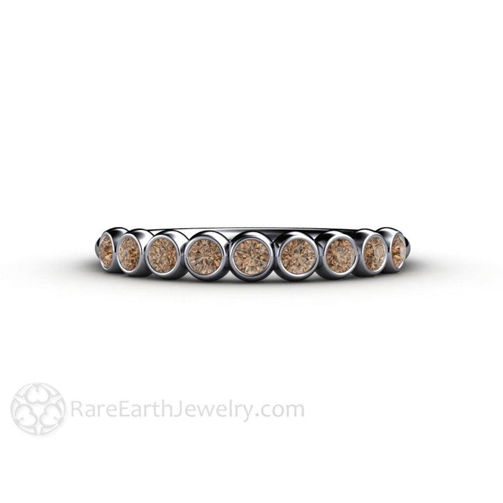 Chocolate Brown Diamond Wedding Ring | Cognac Diamond Bezel Set Bubble Band, Rare Earth Jewelry