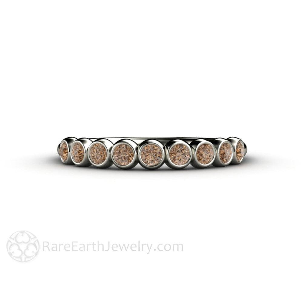 Chocolate Brown Diamond Wedding Ring | Cognac Diamond Bezel Set Bubble Band, Rare Earth Jewelry