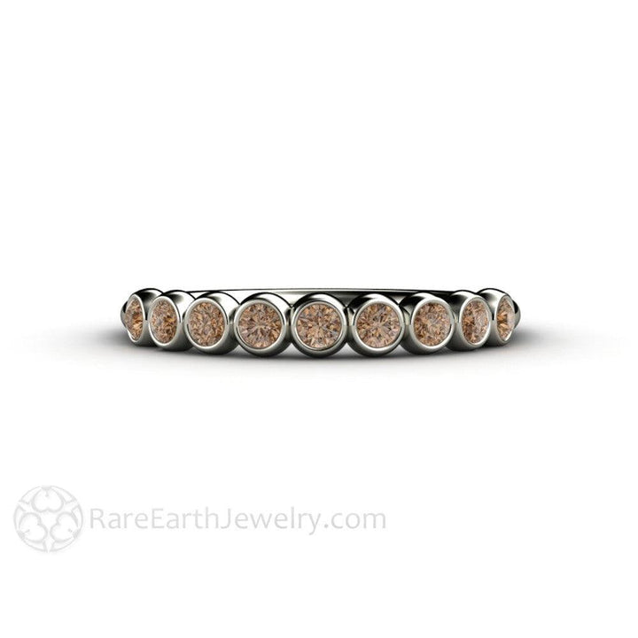 Chocolate Brown Diamond Wedding Ring | Cognac Diamond Bezel Set Bubble Band, Rare Earth Jewelry