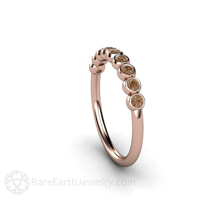 Chocolate Brown Diamond Wedding Ring | Cognac Diamond Bezel Set Bubble Band, Rare Earth Jewelry