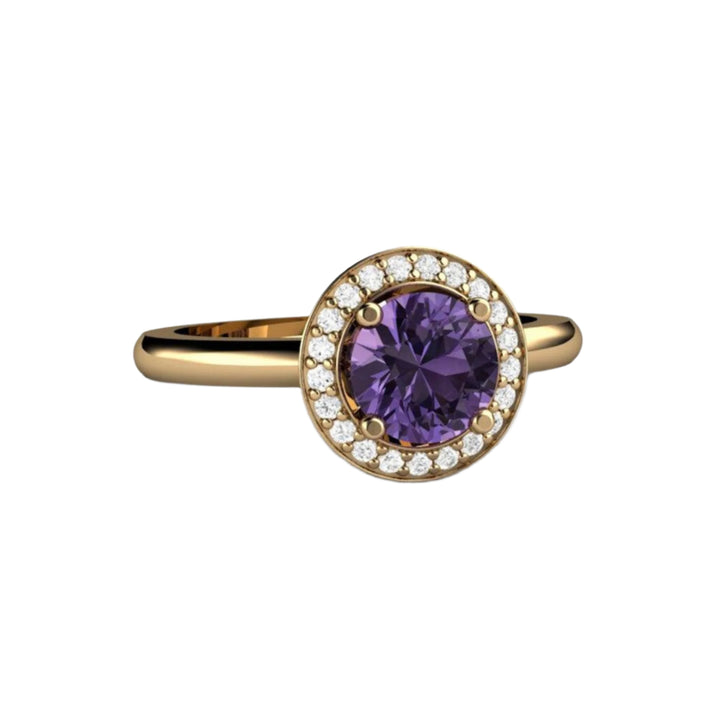 Purple Sapphire Ring Diamond Halo Engagement, Rare Earth Jewelry