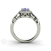 Color Change Purple Sapphire Ring Vintage Engagement Art Deco Diamond Halo 14K White Gold - Rare Earth Jewelry