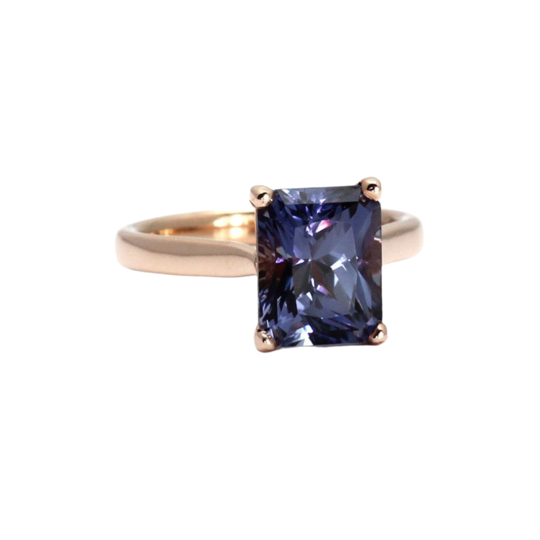 Color Change Sapphire Ring | Emerald Cut Blue Sapphire Solitaire Engagement Ring | Rare Earth Jewelry