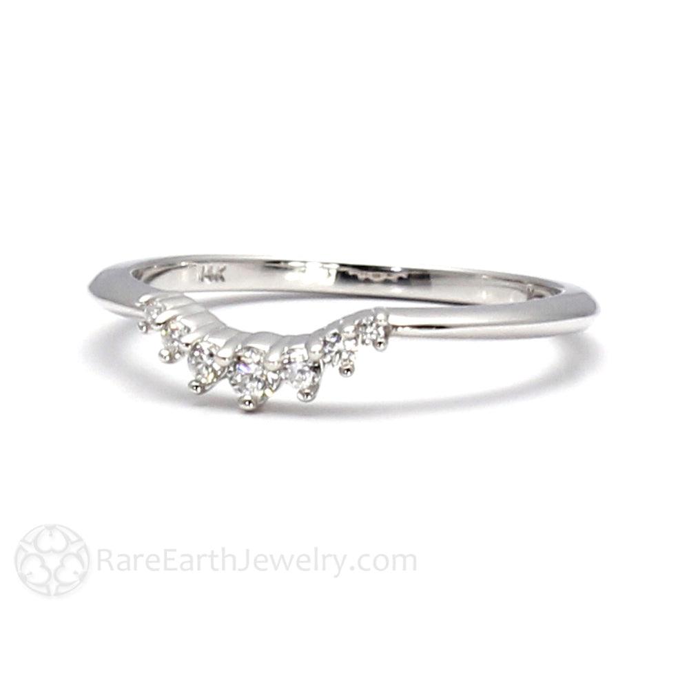 Curved Diamond Wedding Band | Contoured Ring for Solitaire Engagement Rings, Rare Earth Jewelry
