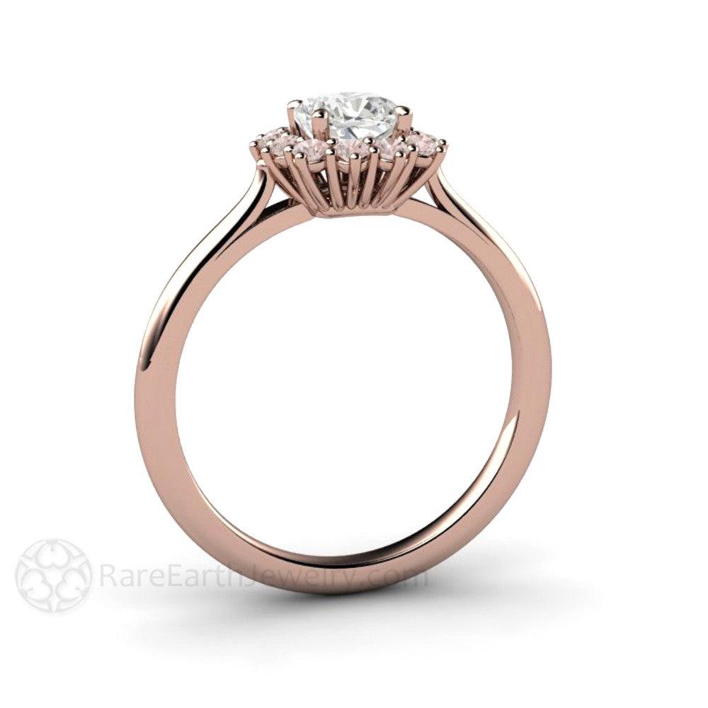 Cushion Cut Diamond Engagement Ring Pink Diamond Halo Cluster, Rare Earth Jewelry